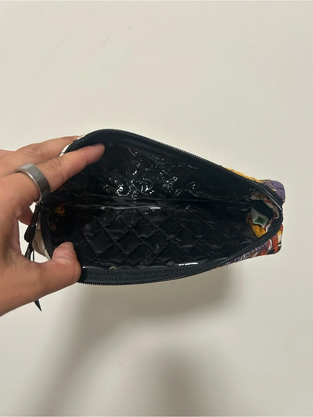 Vera Bradley Quilted Cosmetic Pouch in Beige, Mustard, Rust & Black Floral Print